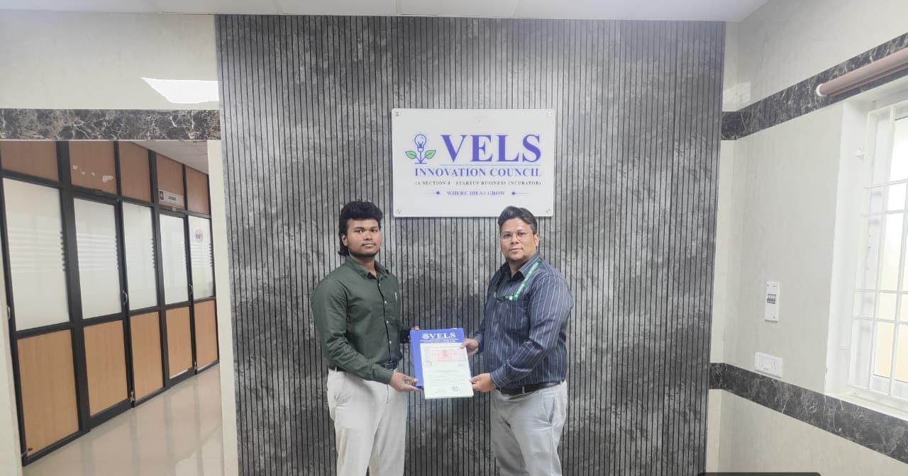 ConnectNBuild receiving its incubation certificate at the Vels Innovation Council, Chennai